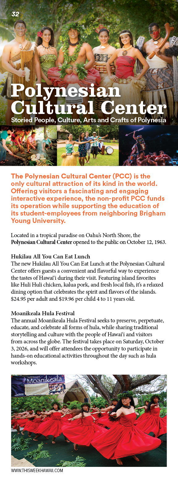 A flyer for the Polynesian Cultural Center. Description generated by AI