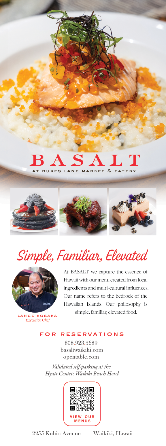 A white and red menu for Basalt at the Rover's Landing & Cafe. Description generated by AI