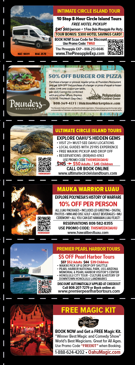 A magazine advertisement for a vacation package. Description generated by AI