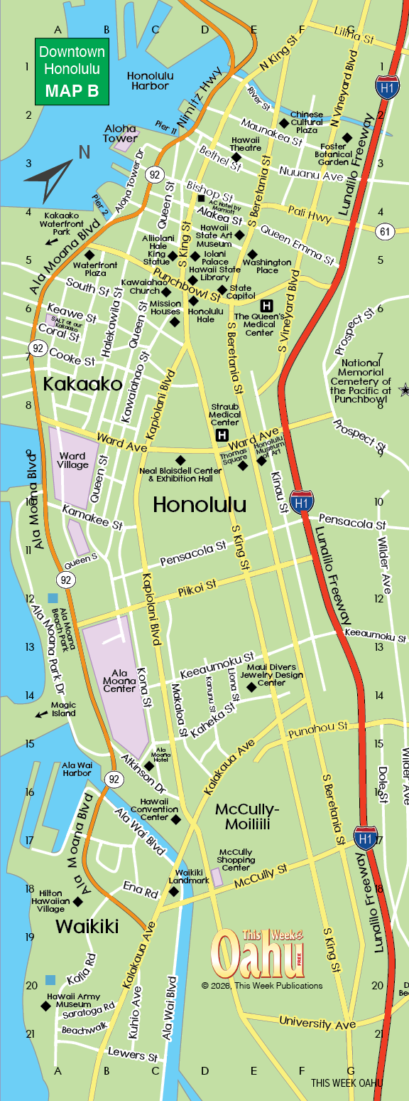A map of a city with a green arrow pointing to the left. Description generated by AI