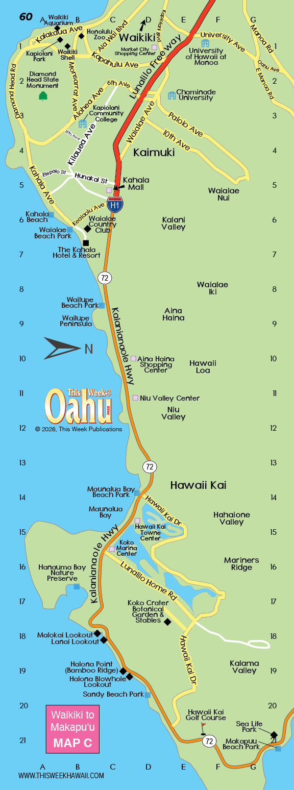 A map of Oahu with a red line. Description generated by AI